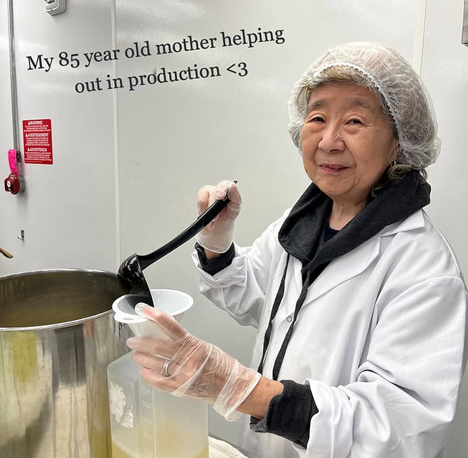 My 85 year old mother helping us during production